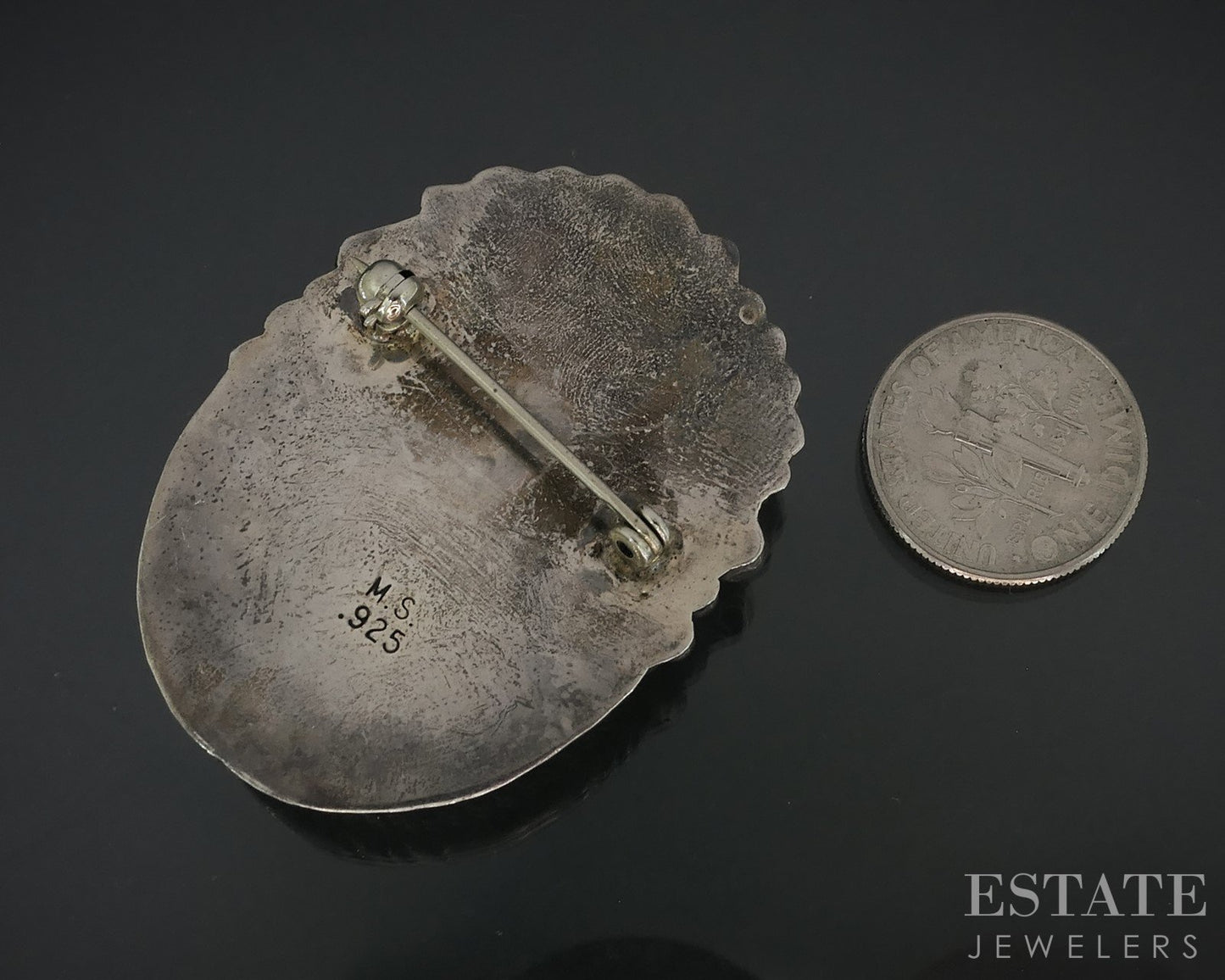 Vintage Sterling Marvin Slim Natural Black Onyx Navajo Pin Brooch 18.5g i18150