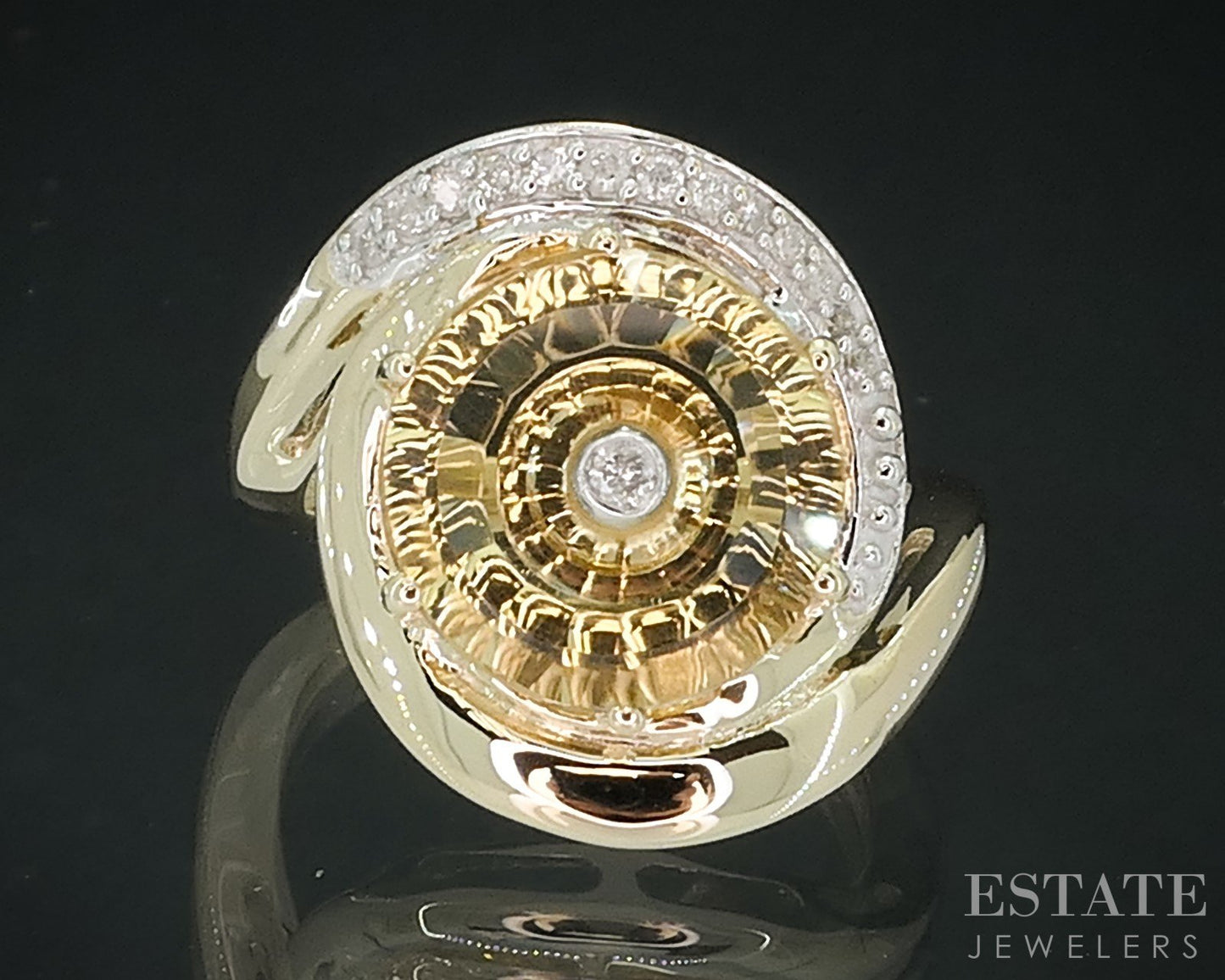 10k Yellow Gold Torus Natural Citrine & Diamond Glenn Lehrer Ring 4.3g i18123