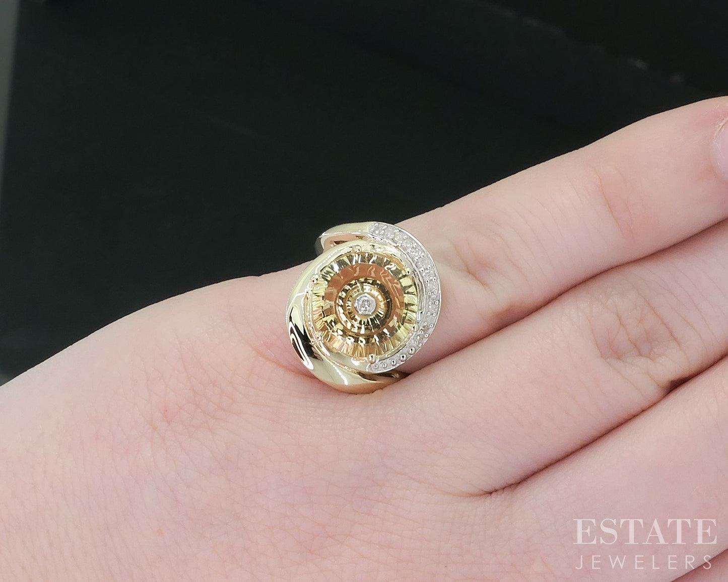 10k Yellow Gold Torus Natural Citrine & Diamond Glenn Lehrer Ring 4.3g i18123