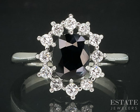 18k White Gold Oval Natural Blue Sapphire & Diamond Ladies Halo Ring 4g i18121