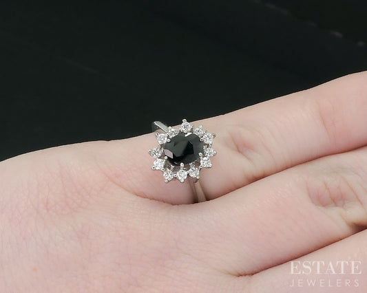 18k White Gold Oval Natural Blue Sapphire & Diamond Ladies Halo Ring 4g i18121