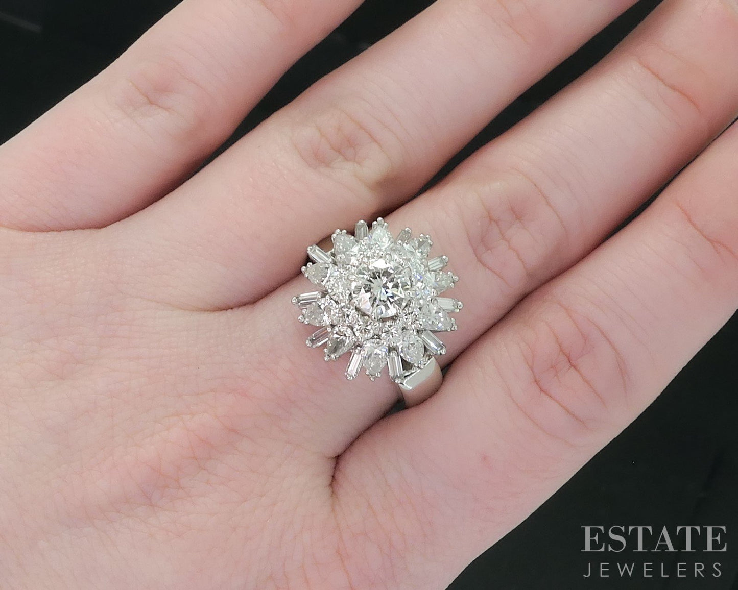 Platinum Round Natural 2.28ctw Diamond Large Cocktail Ladies Ring 19.2g i18120