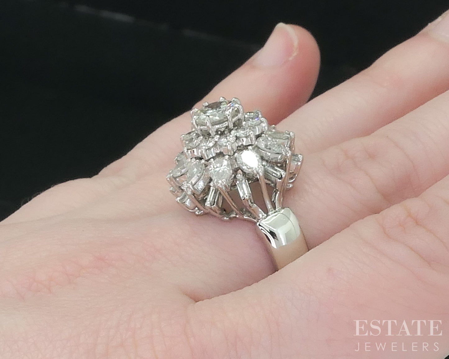 Platinum Round Natural 2.28ctw Diamond Large Cocktail Ladies Ring 19.2g i18120