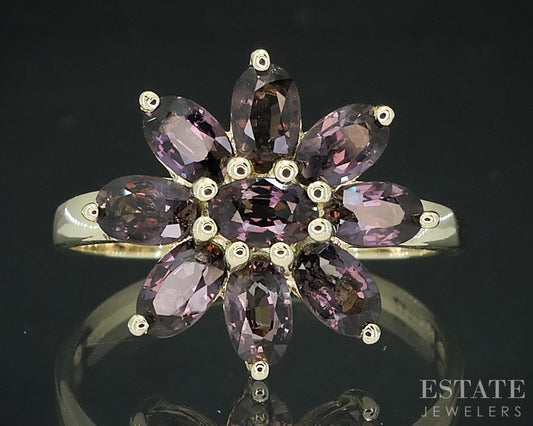 10k Yellow Gold Color Changing Sapphire Ladies Flower Ring 2.6g i18117