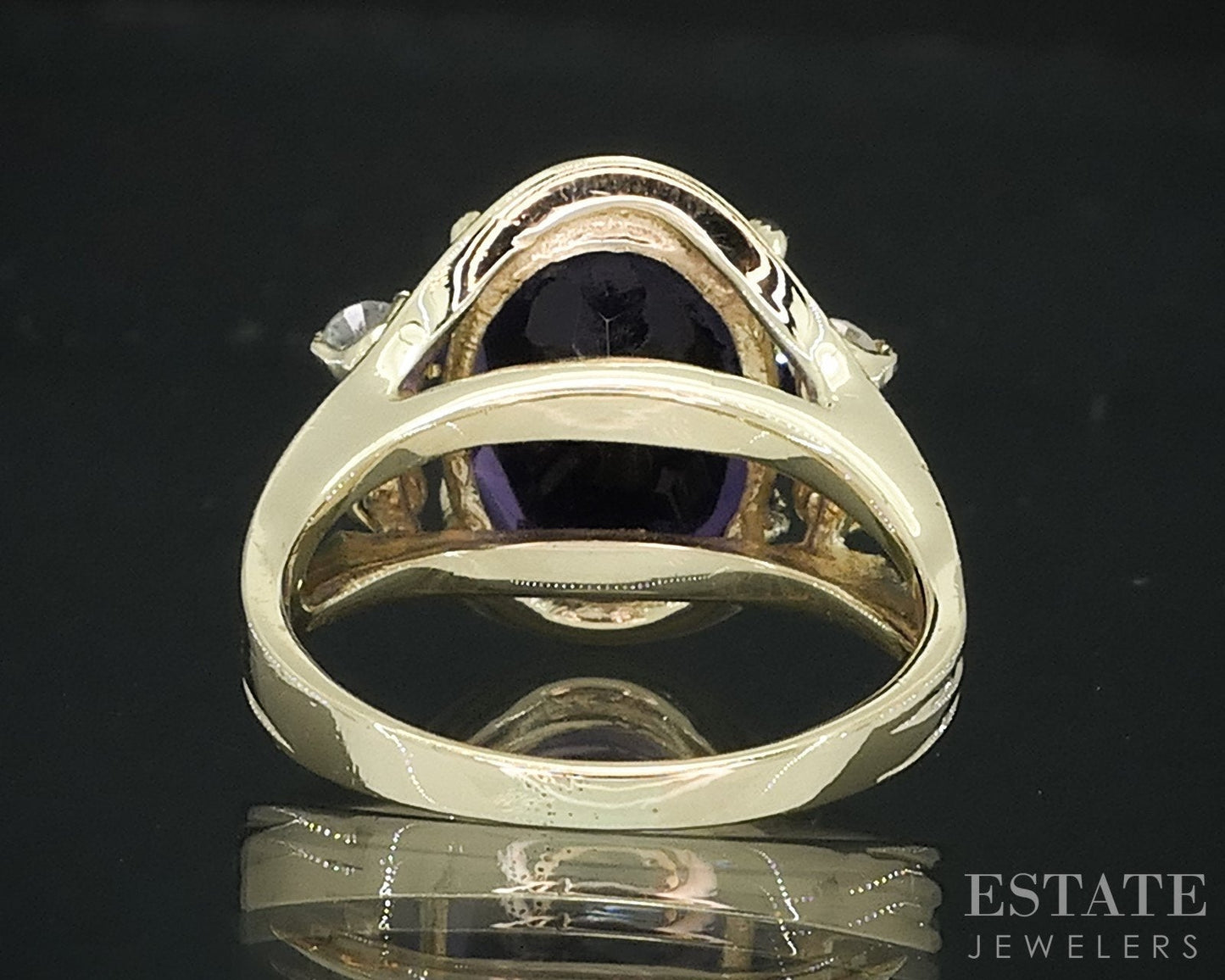 14k Yellow Gold Oval Natural Amethyst & Diamond Ladies Ring 7.1g i18116