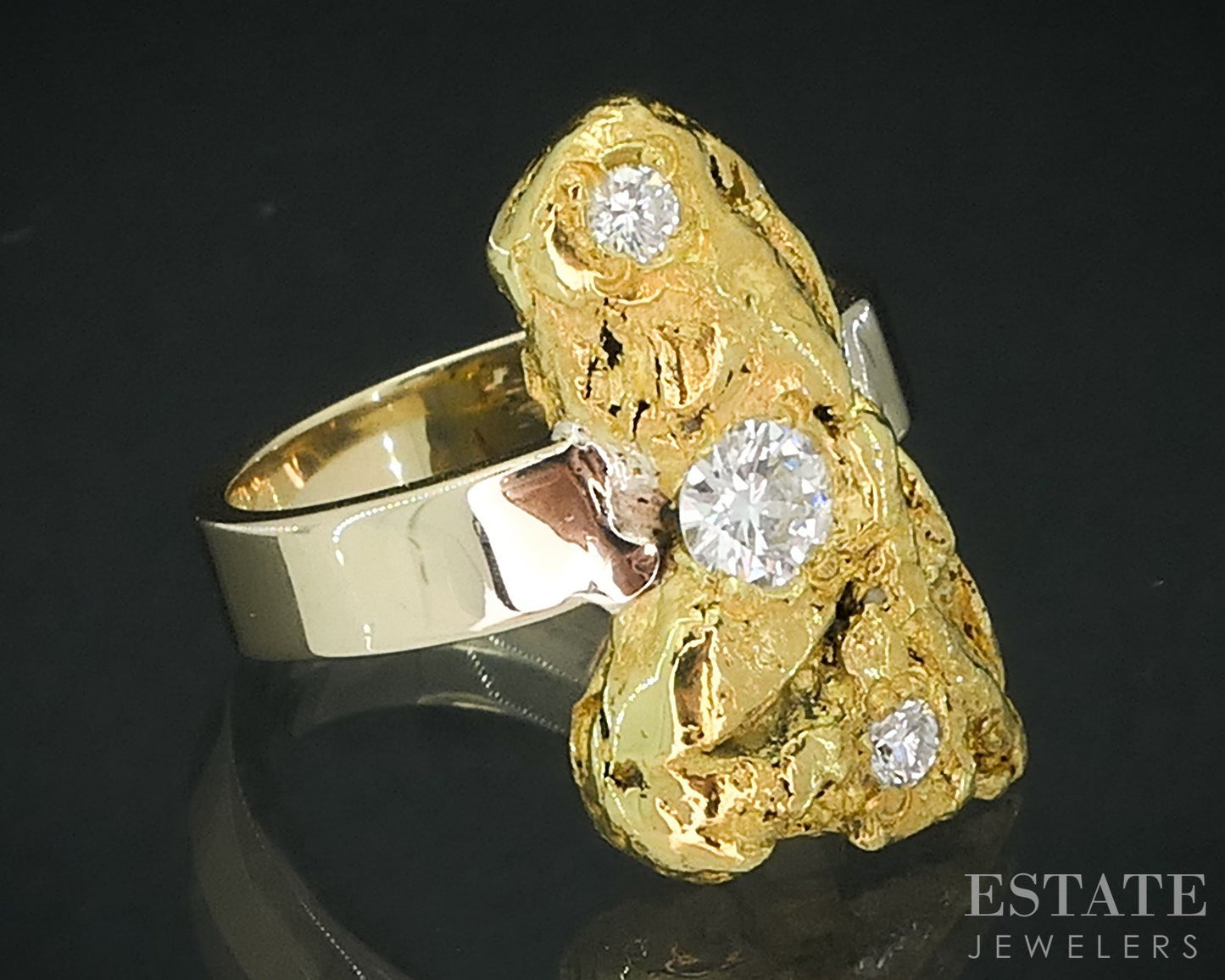 Vintage 22k Yellow Gold Natural Diamond Genuine Nugget Ladies Ring 7g i18114