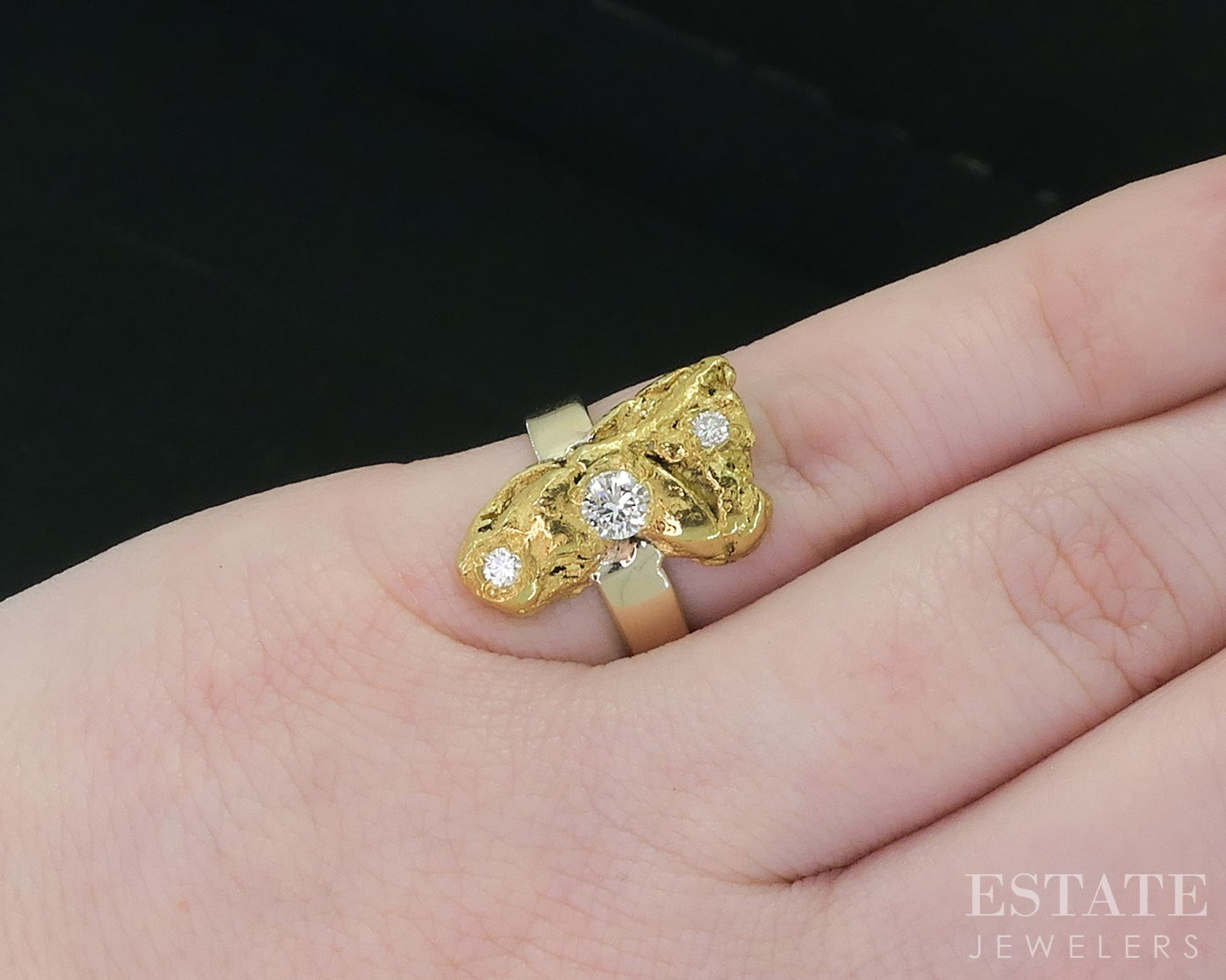 Vintage 22k Yellow Gold Natural Diamond Genuine Nugget Ladies Ring 7g i18114