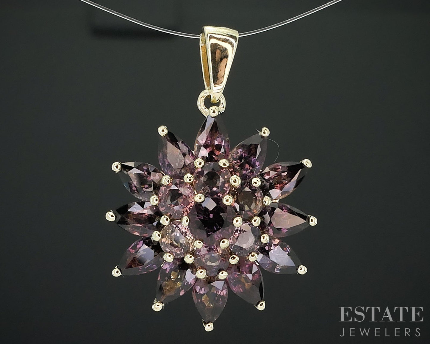 10k Yellow Gold Color Changing Sapphire Ladies Flower Pendant 3.2g i18113