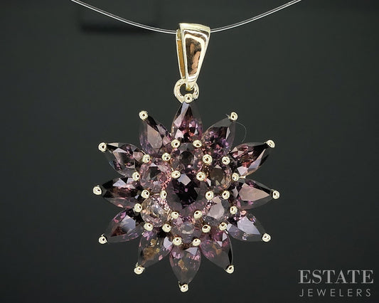 10k Yellow Gold Color Changing Sapphire Ladies Flower Pendant 3.2g i18113