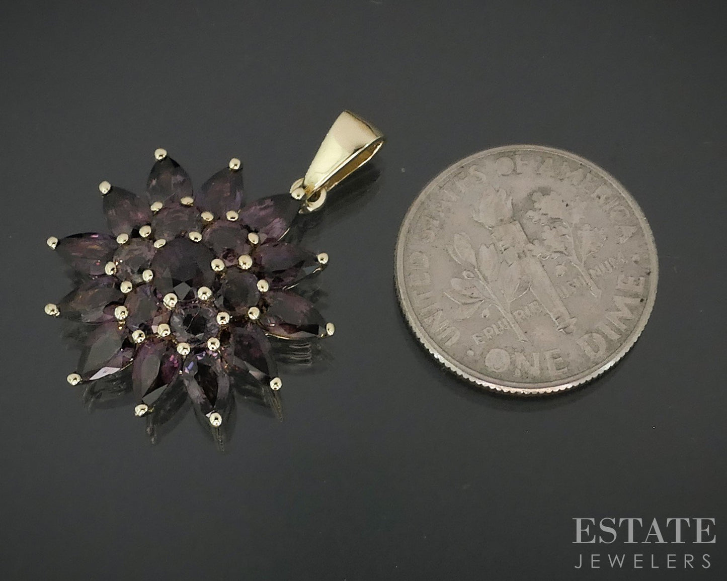 10k Yellow Gold Color Changing Sapphire Ladies Flower Pendant 3.2g i18113