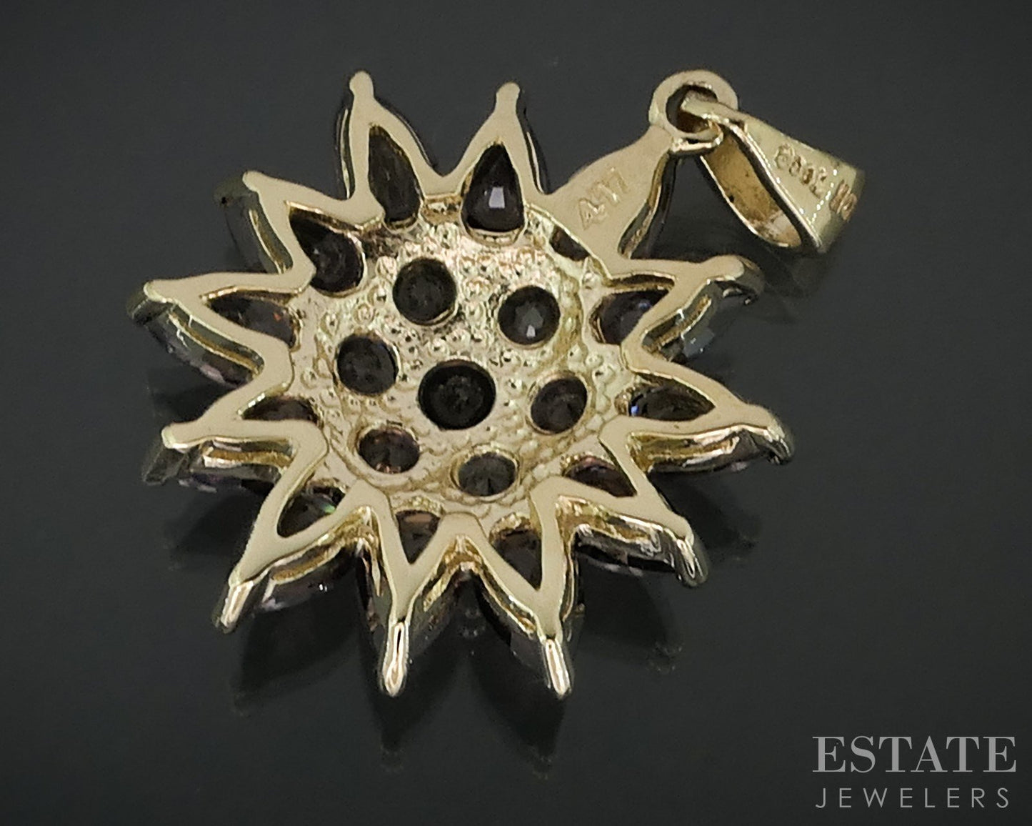 10k Yellow Gold Color Changing Sapphire Ladies Flower Pendant 3.2g i18113