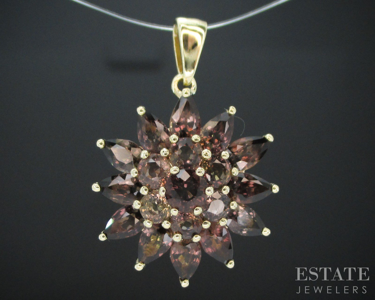 10k Yellow Gold Color Changing Sapphire Ladies Flower Pendant 3.2g i18113