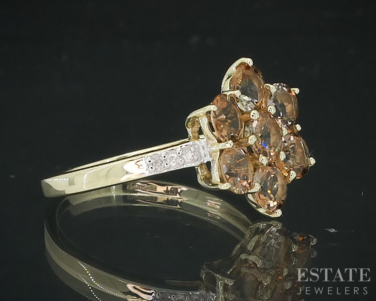 10k Yellow Gold Natural Mystic Topaz & Diamond Cluster Ladies Ring 2.4g i18111