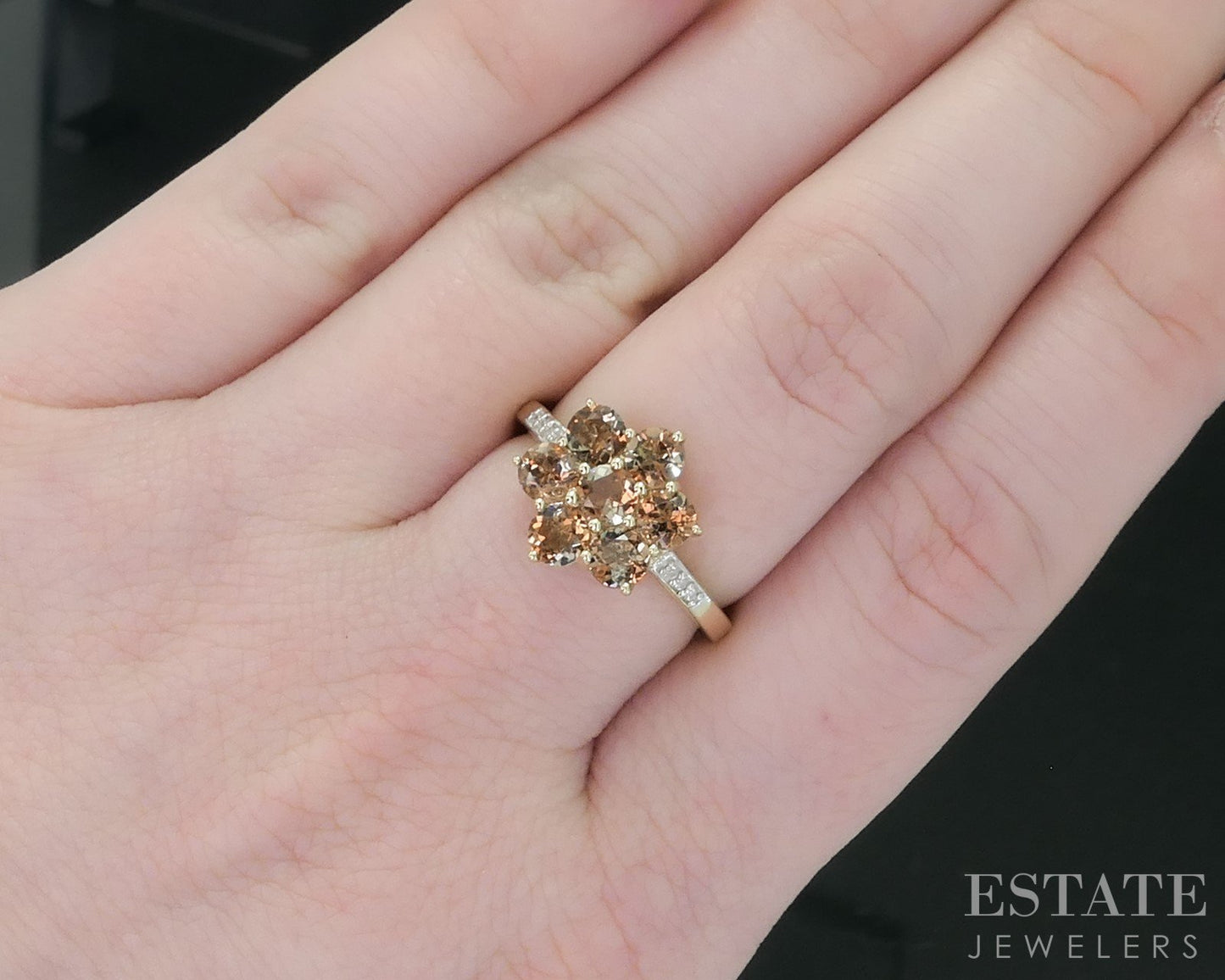 10k Yellow Gold Natural Mystic Topaz & Diamond Cluster Ladies Ring 2.4g i18111