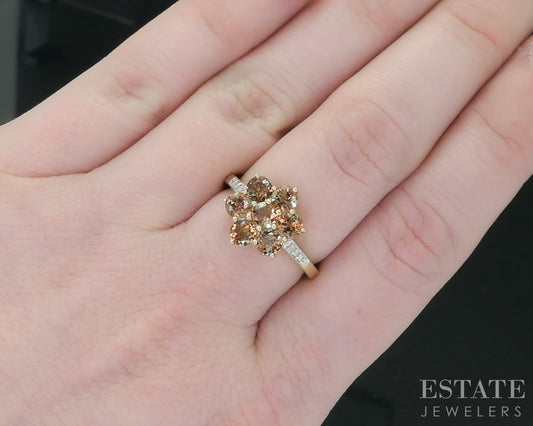 10k Yellow Gold Natural Mystic Topaz & Diamond Cluster Ladies Ring 2.4g i18111