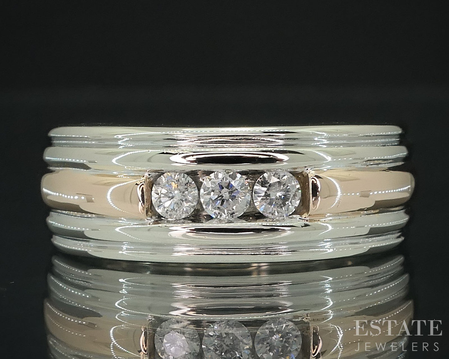 Vintage 10k Rose & White Gold Natural Diamond Mens Wedding Band 5.3g i18105