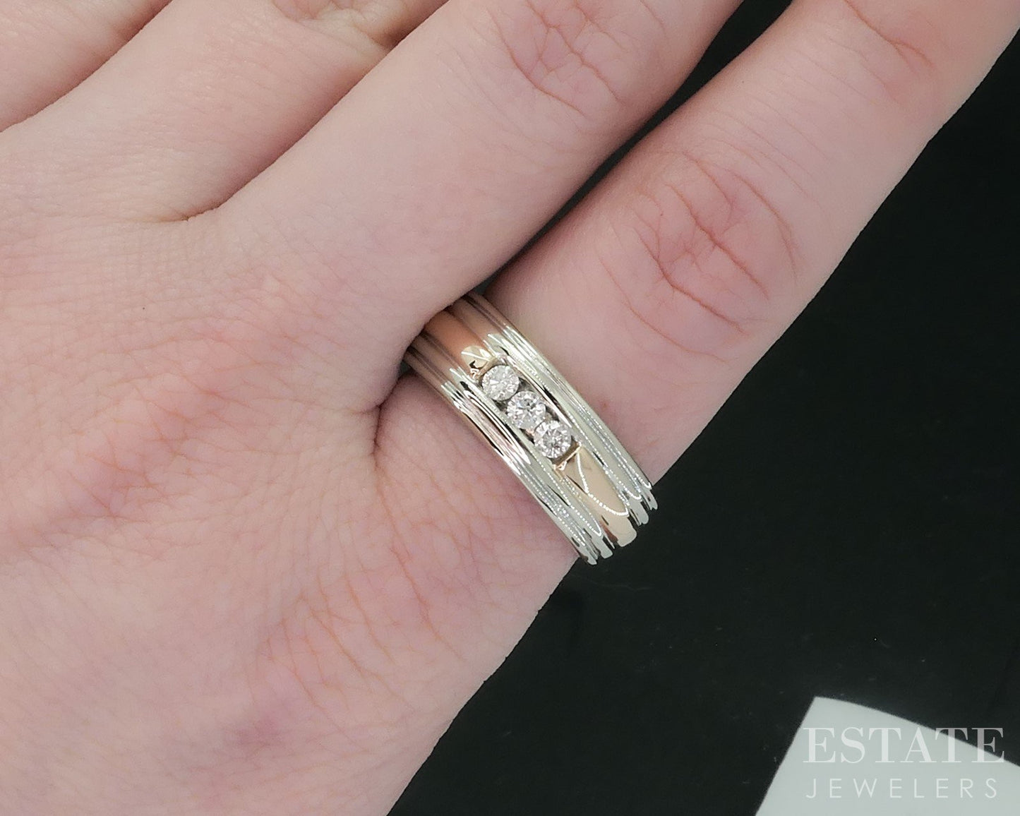 Vintage 10k Rose & White Gold Natural Diamond Mens Wedding Band 5.3g i18105