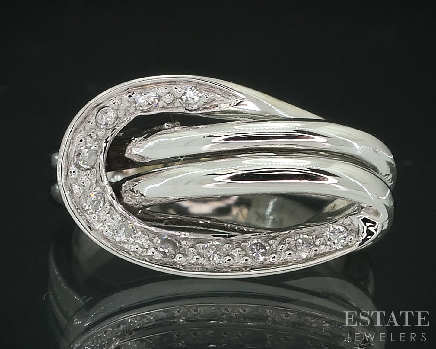 14k White Gold Natural .11ctw Diamond Free Form Ladies Band Ring 4.8g i18104