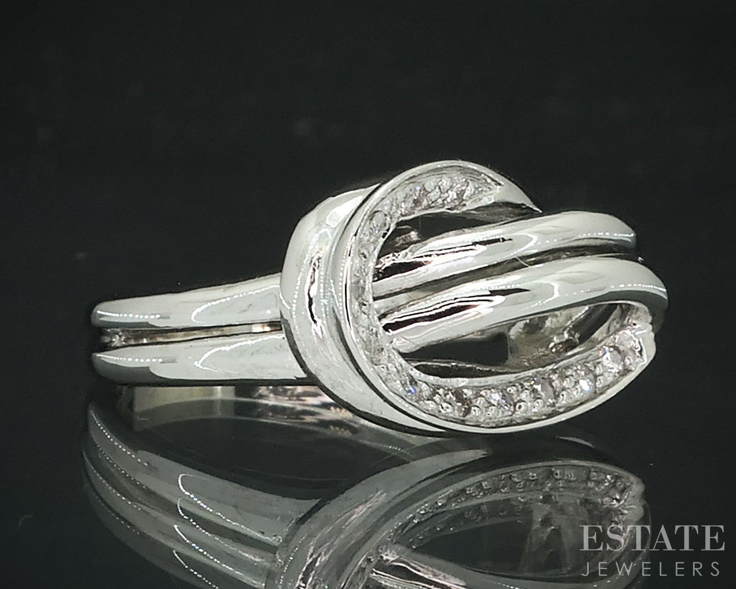 14k White Gold Natural .11ctw Diamond Free Form Ladies Band Ring 4.8g i18104