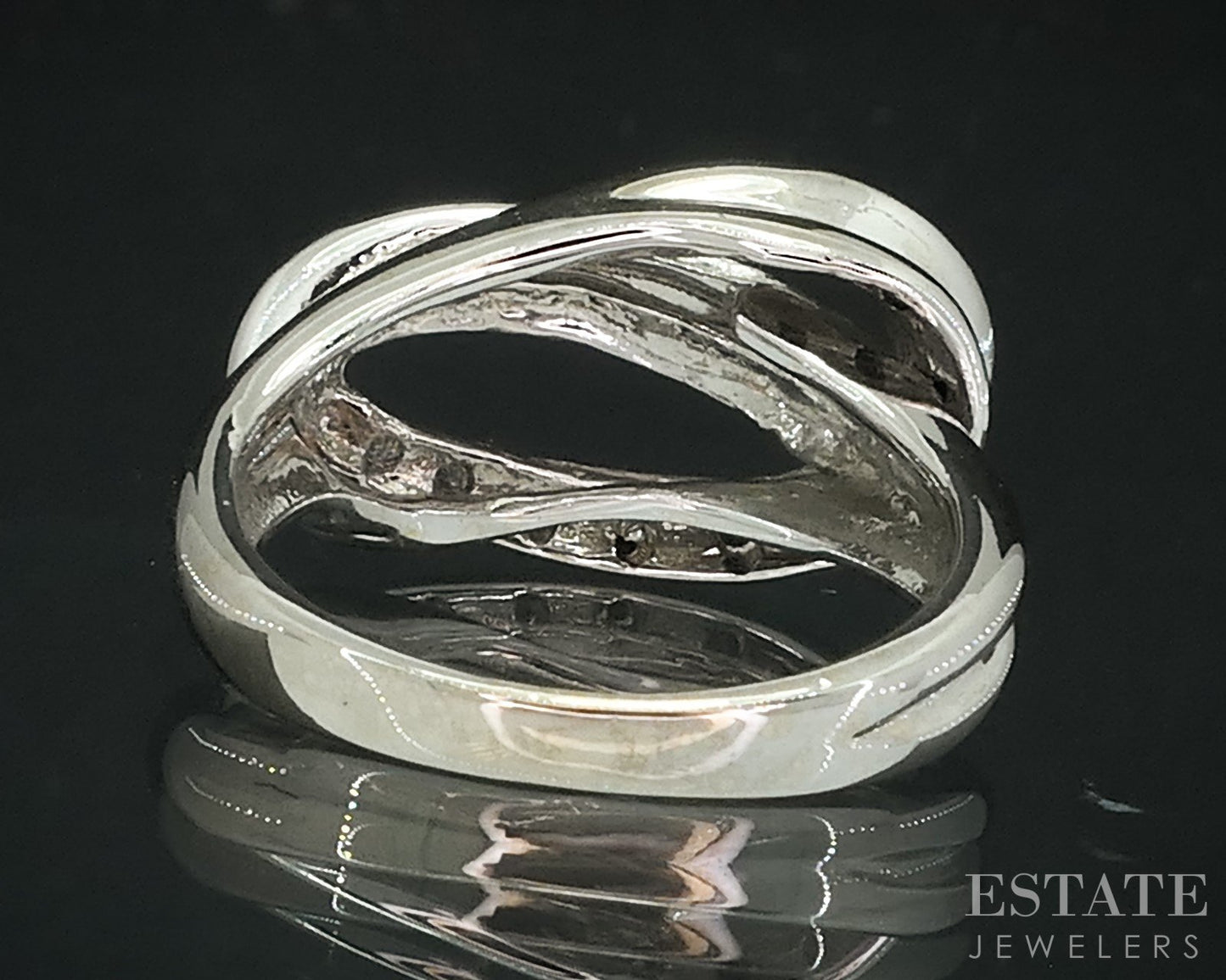 14k White Gold Natural .11ctw Diamond Free Form Ladies Band Ring 4.8g i18104