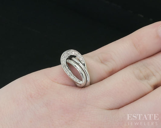 14k White Gold Natural .11ctw Diamond Free Form Ladies Band Ring 4.8g i18104