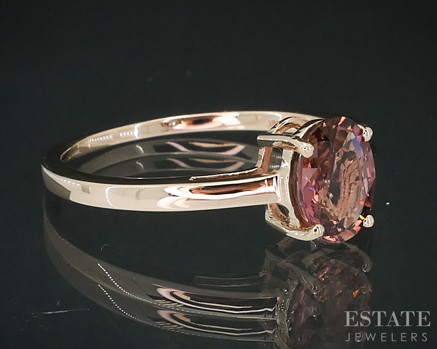 10k Rose Gold Oval Natural Pink Tourmaline Solitaire Ladies Ring 2.2g i18102