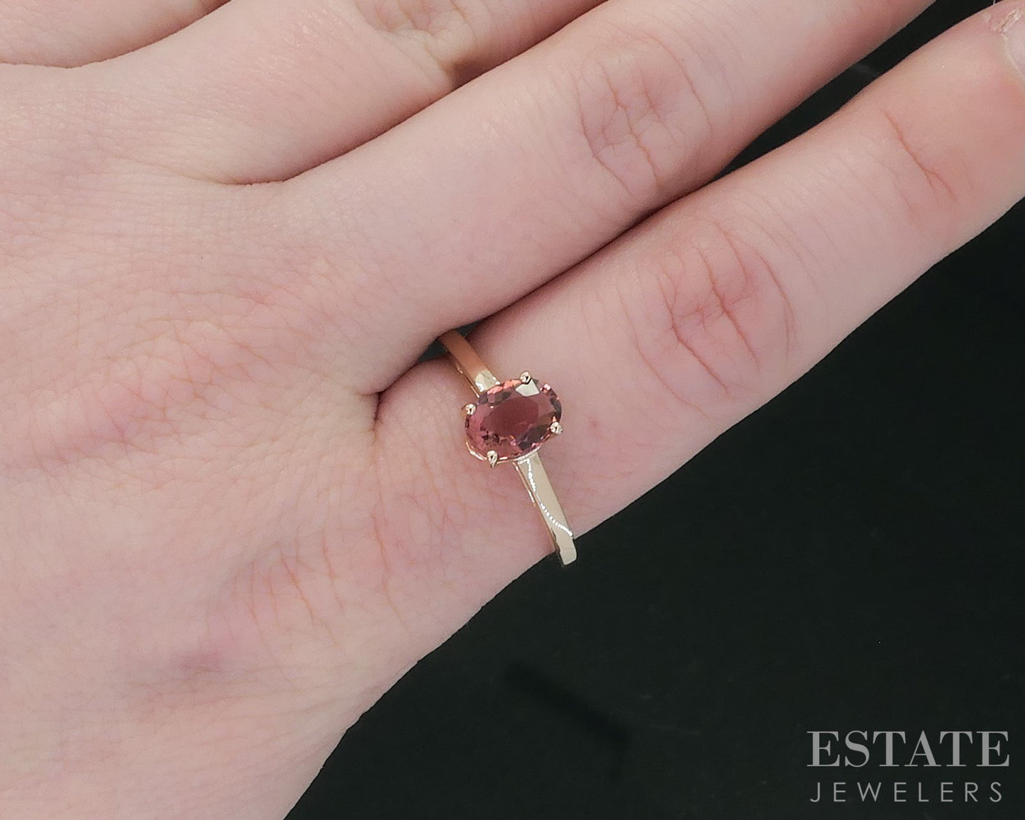 10k Rose Gold Oval Natural Pink Tourmaline Solitaire Ladies Ring 2.2g i18102
