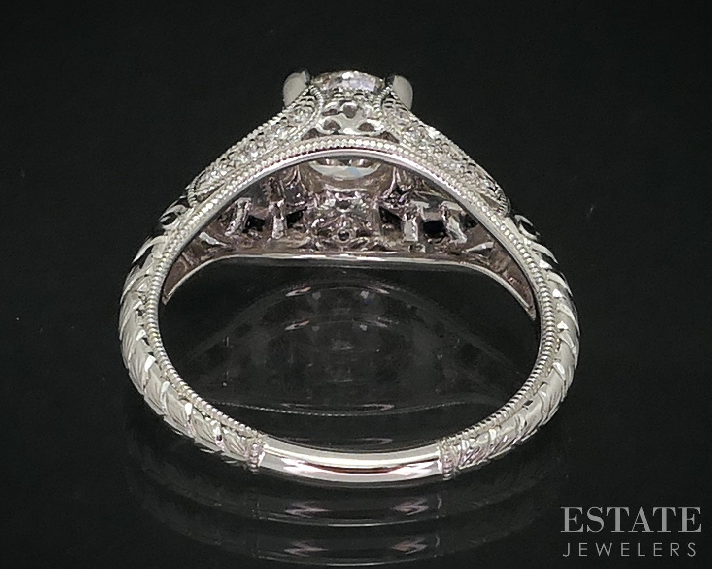 Art Deco 14k White Gold GIA Natural 1.01ct Diamond & Sapphire Ring 3.8g i14939