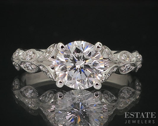 14k White Gold Round LEO Natural 1.13ctw Diamond Engagement Ring 3.1g i14792