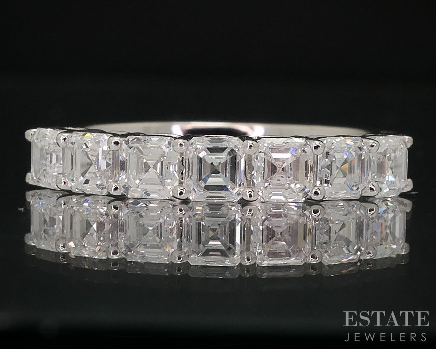 14k White Gold Asscher Lab Created 1.32ctw Diamond Ladies Wedding Band 2g p65223