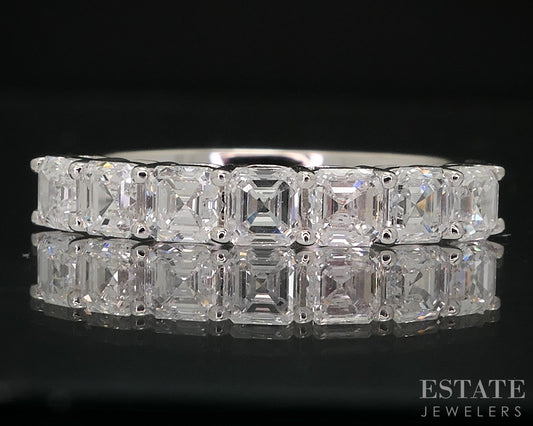 14k White Gold Asscher Lab Created 1.32ctw Diamond Ladies Wedding Band 2g p65223