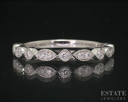 14k White Gold Round Lab Created .20ctw Diamond Ladies Wedding Band 1.6g i16042