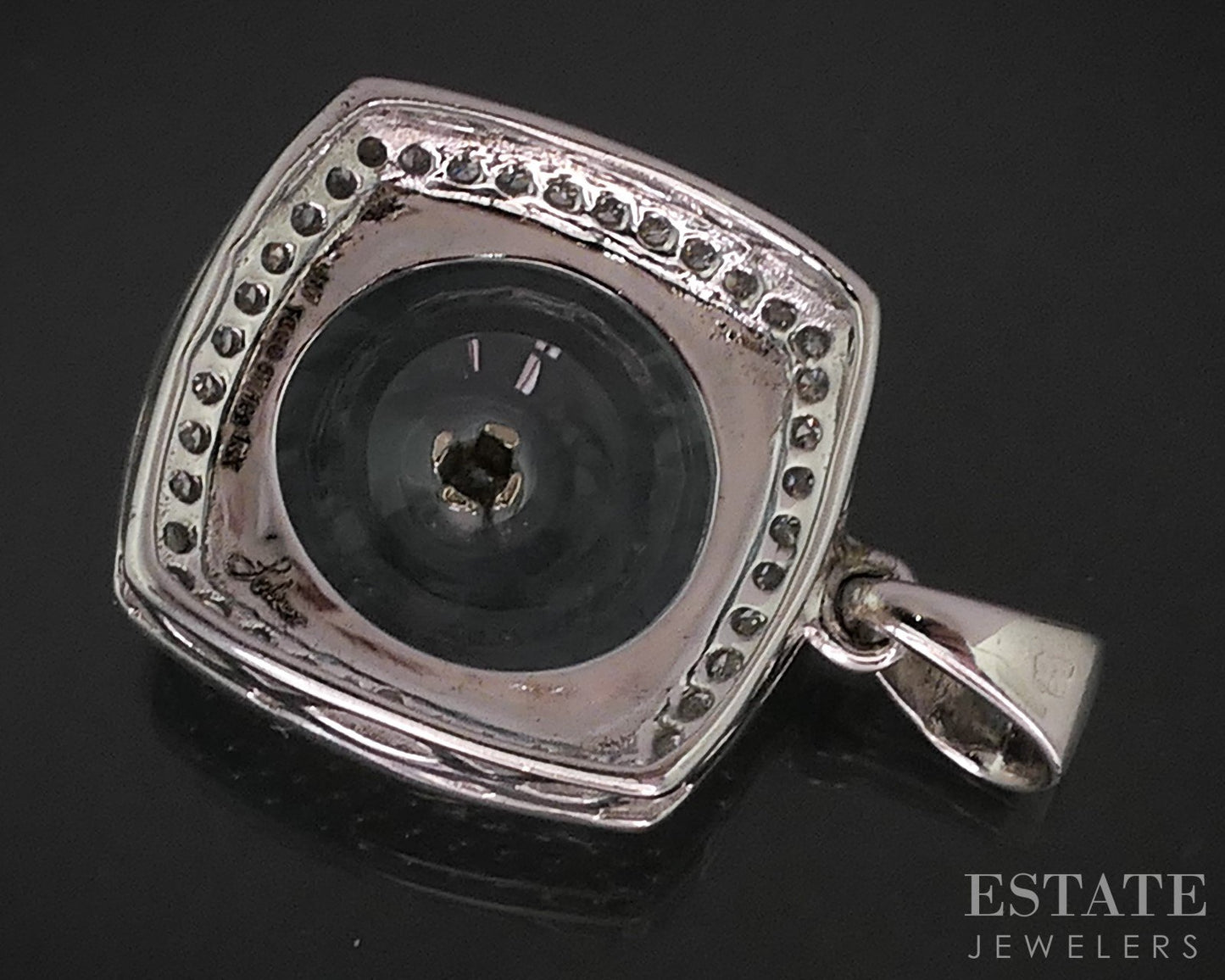 10k White Gold Torus Natural Blue Topaz & Diamond Glenn Lehrer Pendant 3g i18145