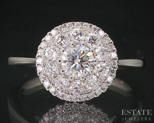 14k White Gold Round Natural .50ctw Diamond Cluster Engagement Ring 3.5g i18131
