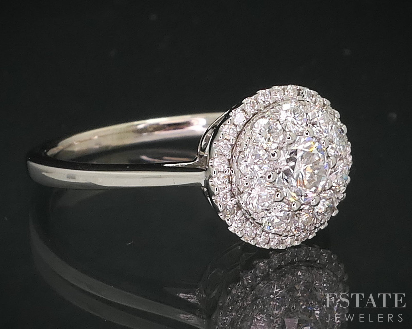 14k White Gold Round Natural .50ctw Diamond Cluster Engagement Ring 3.5g i18131