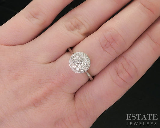 14k White Gold Round Natural .50ctw Diamond Cluster Engagement Ring 3.5g i18131