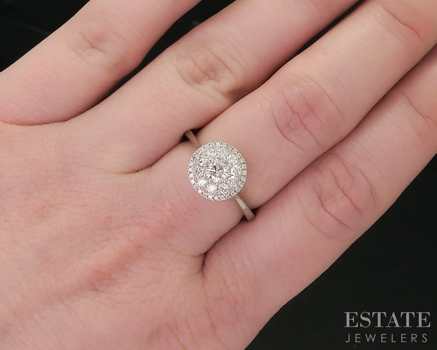 14k White Gold Round Natural .50ctw Diamond Cluster Engagement Ring 3.5g i18131