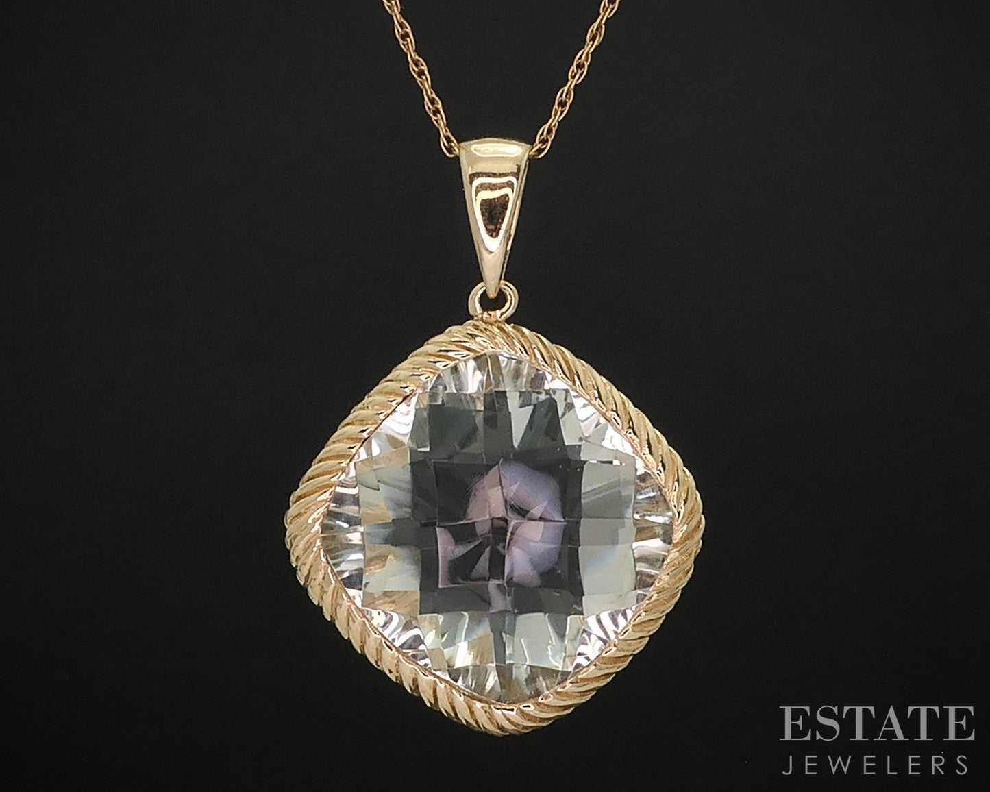 10k Yellow Gold 15mm Natural Green Amethyst Ladies Necklace 5.2g 18"L i18108