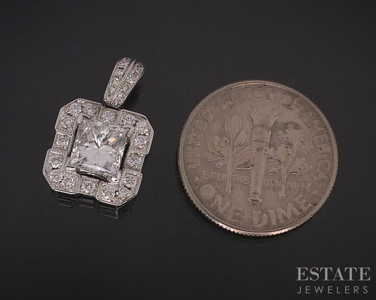 14k White Gold Princess Natural 1.04ct Diamond Halo Ladies Pendant 2g p58316