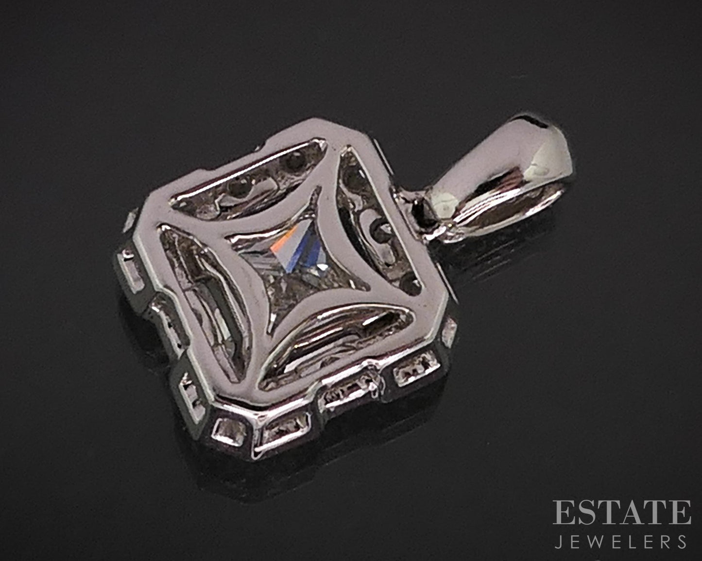 14k White Gold Princess Natural 1.04ct Diamond Halo Ladies Pendant 2g i14788