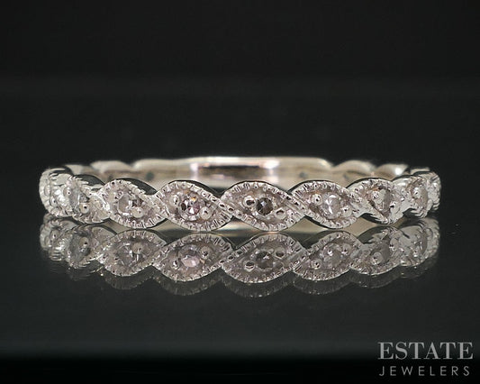 Vintage 14k White Gold Natural .08ctw Diamond Semi Eternity Band 1.2g i18138