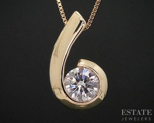 14k Yellow Gold Round Natural .20ct Diamond Solitaire Spiral Necklace i18143