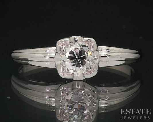 18k White Gold Round Natural .25ct Diamond Solitaire Engagement Ring 3g i18140