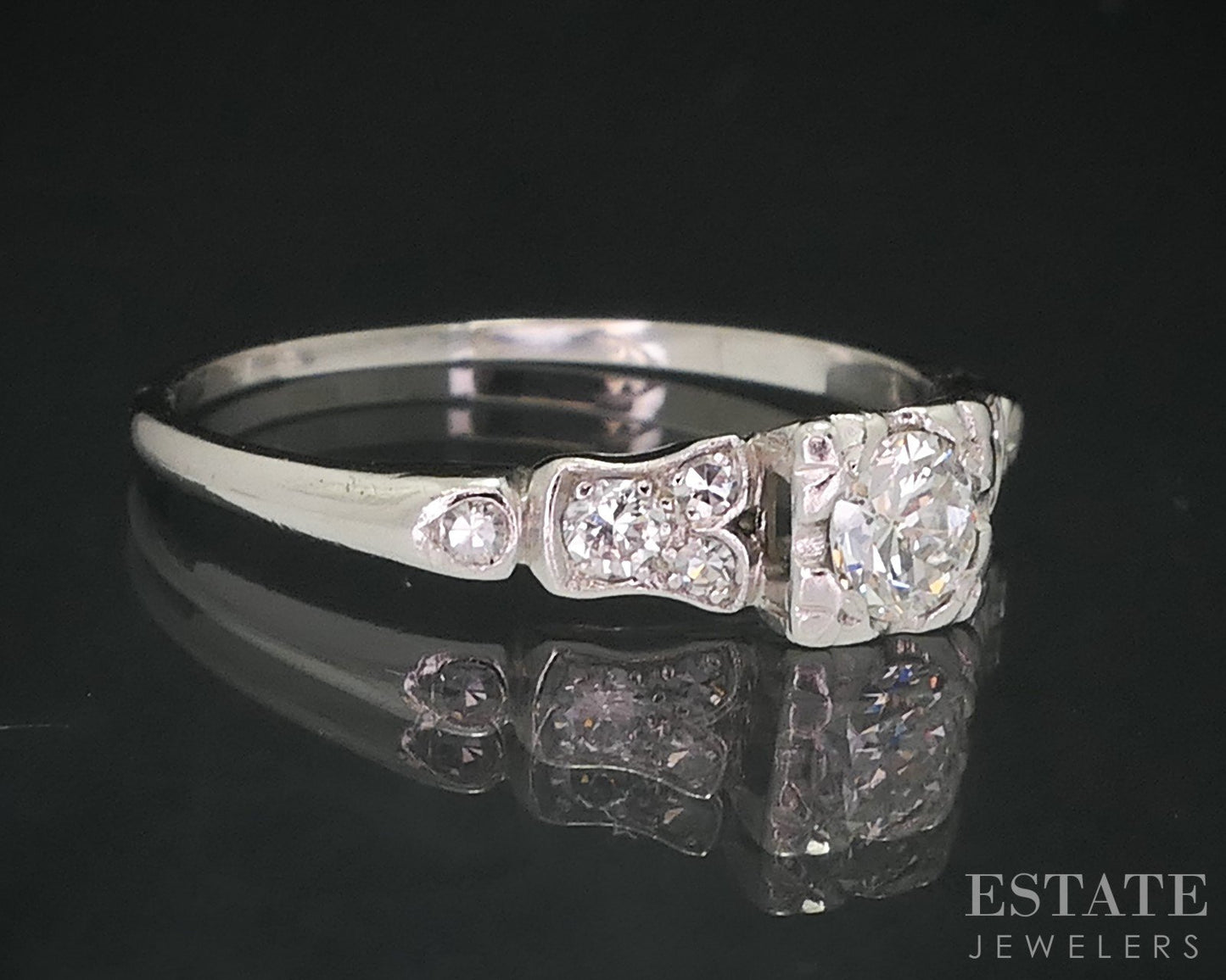 Antique Deco Platinum Round Natural .33ctw Diamond Engagement Ring 2.9g i18137