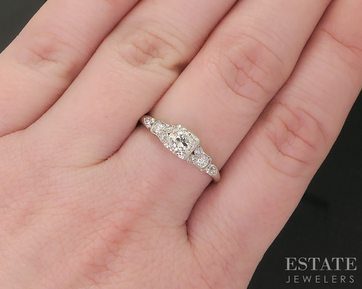 Antique Deco Platinum Round Natural .33ctw Diamond Engagement Ring 2.9g p76036