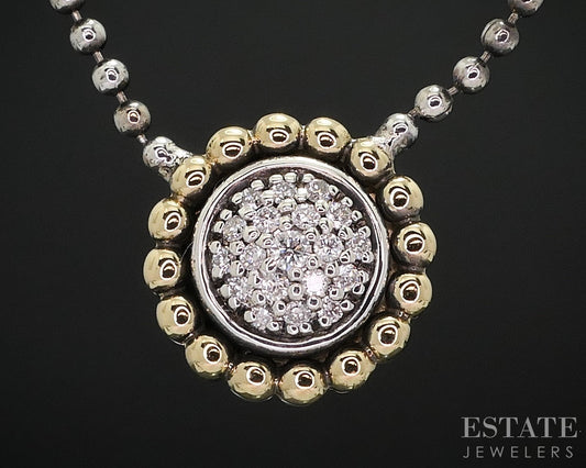 18k & Sterling LAGOS Caviar Natural Diamond Beaded Flower Necklace 5.4g i18128