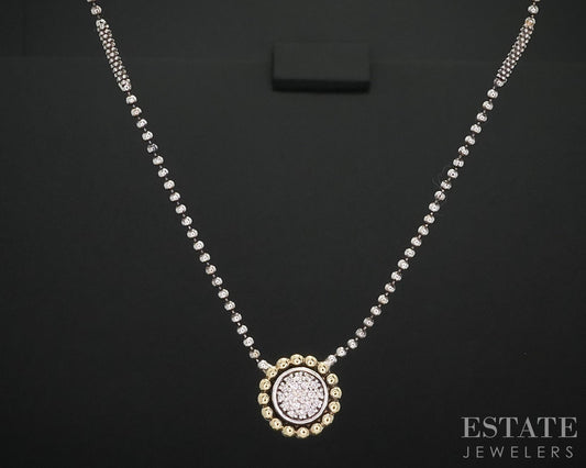 18k & Sterling LAGOS Caviar Natural Diamond Beaded Flower Necklace 5.4g i18128