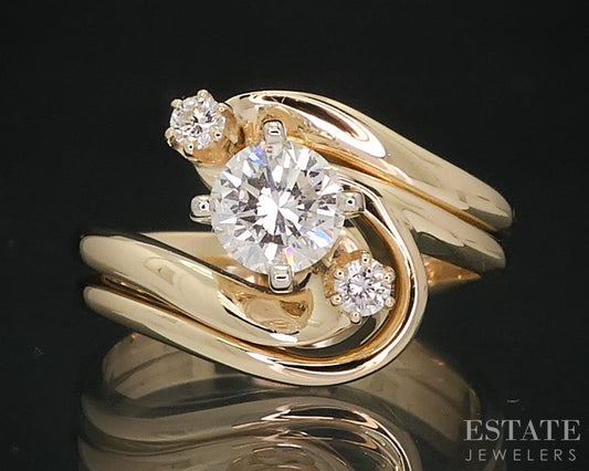 14k Yellow Gold Round Natural .56ctw Diamond Ladies Wedding Set 5.4g i18126