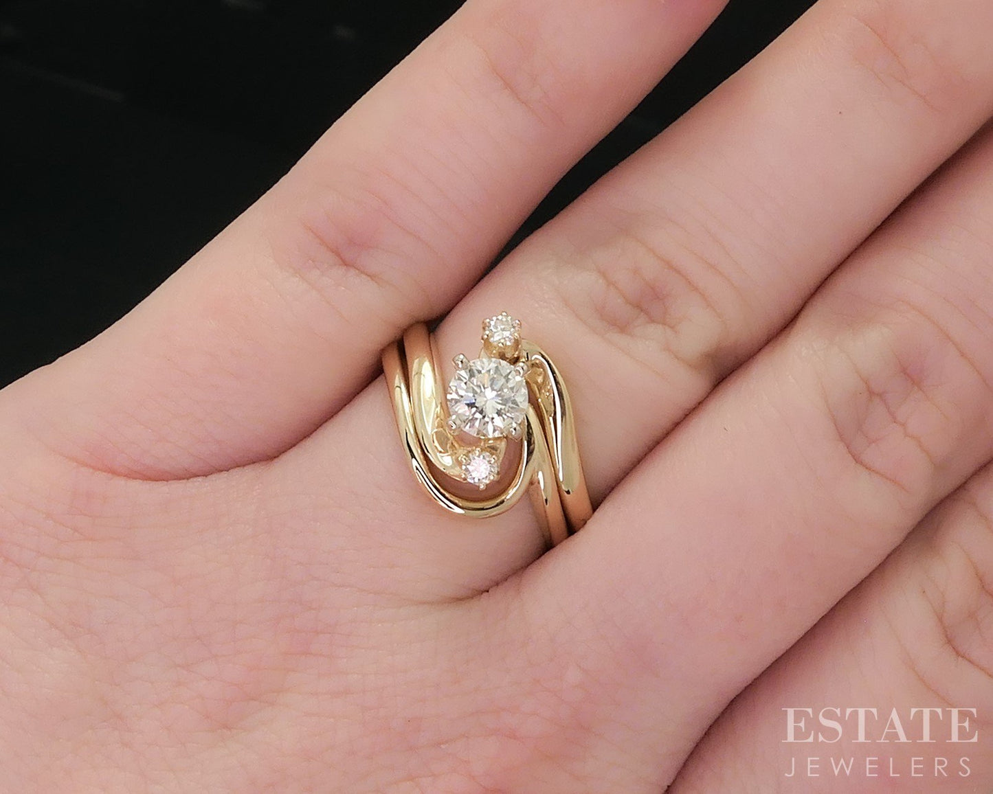 14k Yellow Gold Round Natural .56ctw Diamond Ladies Wedding Set 5.4g i18126