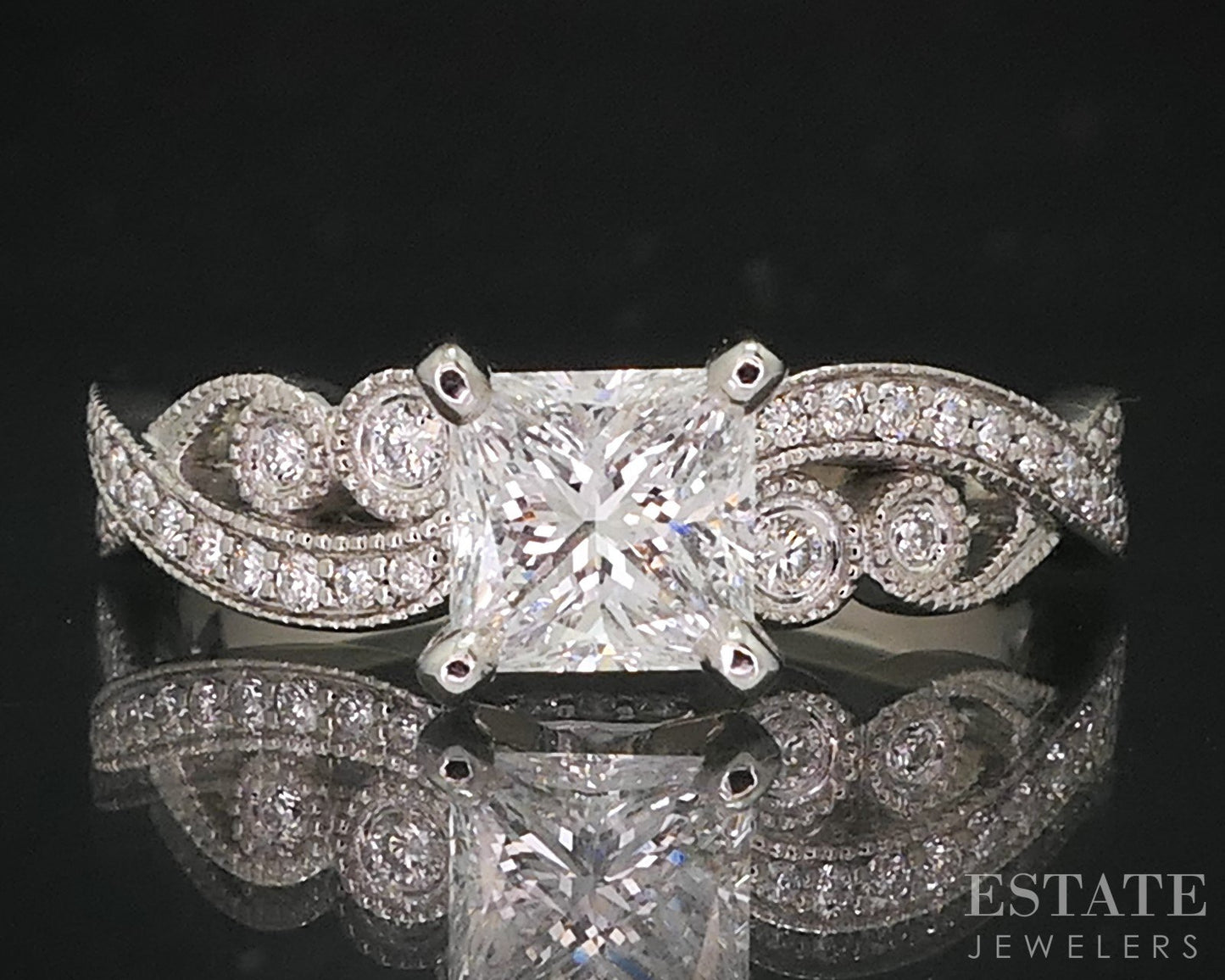 14k White Gold Princess GIA Natural .90ctw Diamond Engagement Ring 3.6g i18125